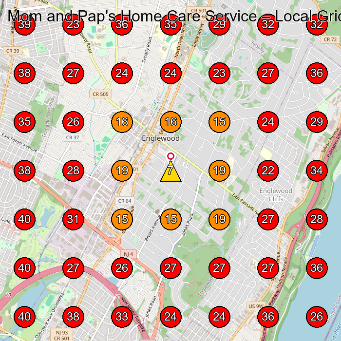 Mom and Pap's Home Care Service GeoGrid visibility map for Home Health Care Service in Englewood Cliffs